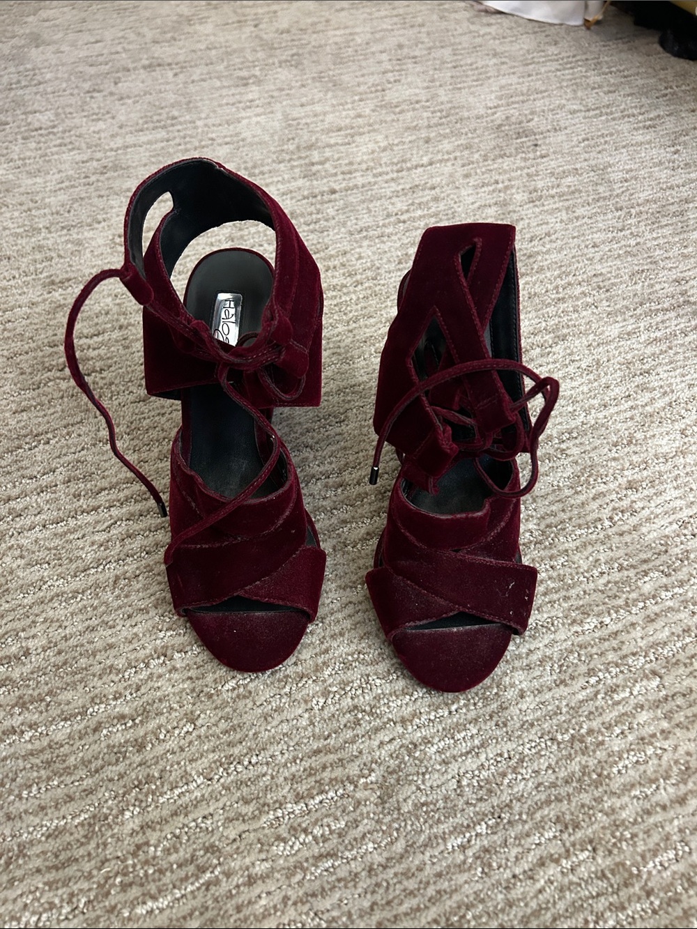 Halogen Burgundy Velvet Lace-Up Heels